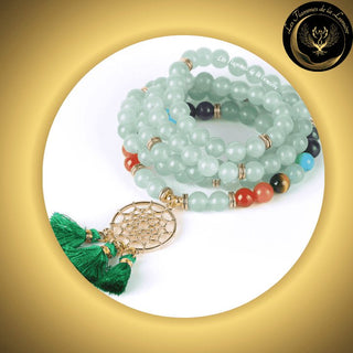 Aventurine Verte - Magnifique bracelet Mala TibĂ©tain 7 chakras - Attrape-rĂȘves - 108 perles - 8mm