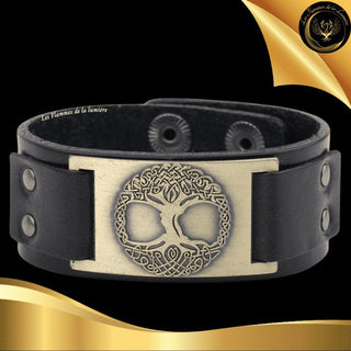 Beau bracelet en cuir véritable pour Homme - Arbre de Vie - Plusieurs coloris de plaque & de bracelets disponible chez Les Flammes de la Lumière