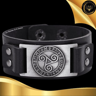 Beau bracelet en cuir véritable pour Homme - Triskel - Plusieurs coloris de plaque & de bracelets disponible chez Les Flammes de la Lumière