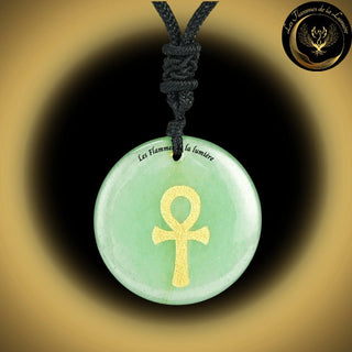 Beau collier en Aventurine Verte avec la Géométrie Sacrée Ankh disponible chez Les Flammes de la LumiÚre