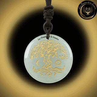 Beau Collier en Aventurine Verte avec la Géométrie Sacrée de l'Arbre de Vie disponible chez Les Flammes de la LumiÚre