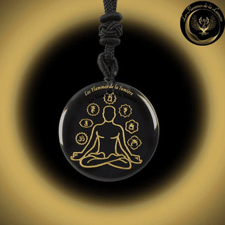 Beau Collier Chakra Yoga en Obsidienne disponible chez Les Flammes de la LumiĂšre