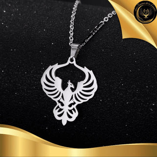 Joli collier Phénix en acier inoxydable disponible chez Les Flammes de la LumiÚre