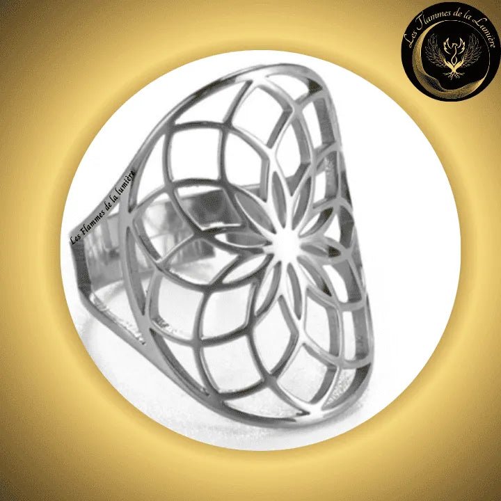 Magnifique Bague ajustable - Fleur de vie - acier inoxydable - géométrie sacrée disponible chez Les Flammes de la LumiÚre
