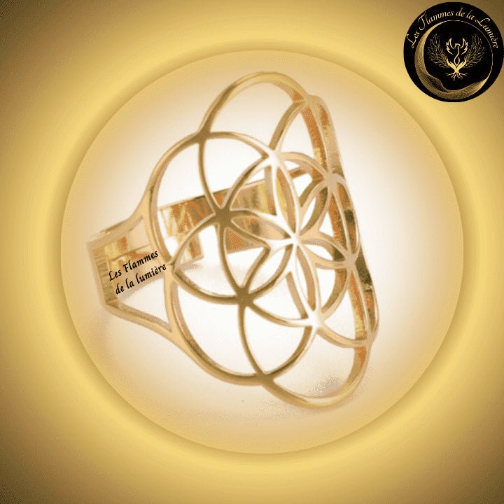 Magnifique Bague ajustable - Fleur de vie - acier inoxydable - géométrie sacrée disponible chez Les Flammes de la LumiÚre