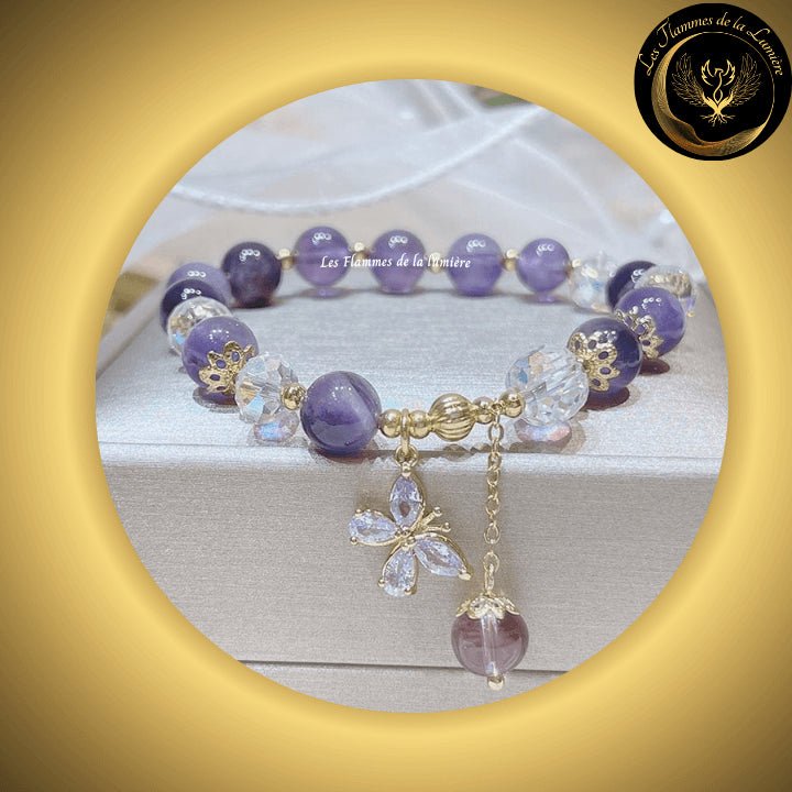Magnifique bracelet en Améthyste, Cristal & zircon disponible chez Les Flammes de la LumiÚre