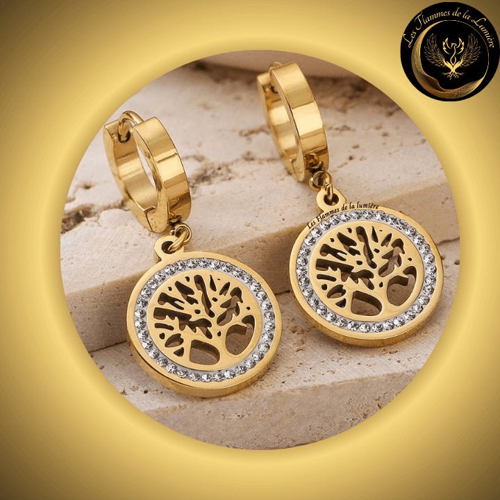 Magnifiques boucles d'oreilles - Arbre de vie - acier inoxydable - géométrie sacrée disponible chez Les Flammes de la LumiÚre