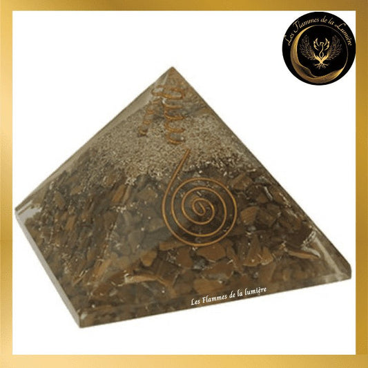 Oeil de Tigre - Magnifique Pyramide en orgonite - 7,5 cm disponible chez Les Flammes de la Lumière