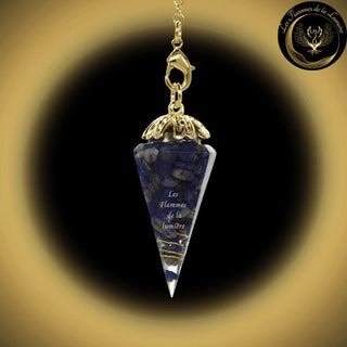 Pendule Orgone cĂŽne en Lapis Lazuli - Orgonite disponible chez Les Flammes de la LumiĂšre