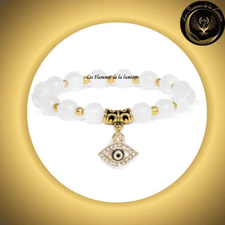Pierre blanche Très beau Bracelet avec Oeil Turc de protection & de chance - 17 à 23 cm chez Les Flammes de la Lumière