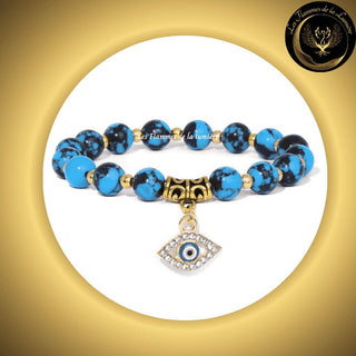 Très beau Bracelet en Howlite bleu avec Oeil Turc de protection & de chance - 17 à 23 cm disponible chez Les Flammes de la Lumière