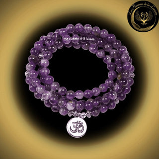 Améthyste - TrÚs beau bracelet Mala Tibétain - OM ou Bouddha - 108 perles - 6mm disponible chez Les Flammes de la LumiÚre