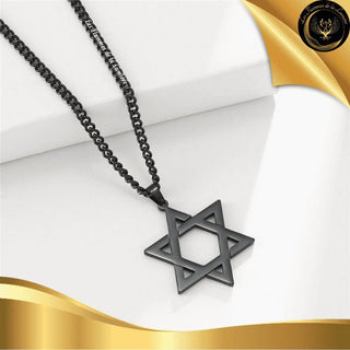 TrĂšs beau collier - Etoile de David - Acier Inoxydable couleur noire disponible chez Les Flammes de la LumiĂšre