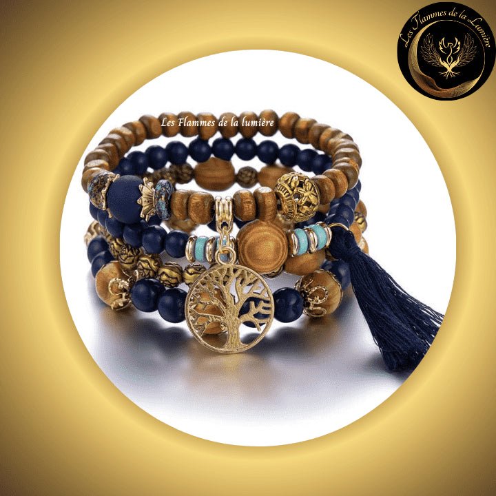 TrĂšs Bel Ensemble de 4 bracelets en Bois faits main - Arbre de Vie disponible chez Les Flammes de la LumiĂšre