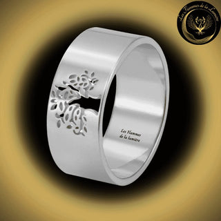 TrÚs Belle Bague - Arbre de vie - acier inoxydable - géométrie sacrée - argenté disponible chez Les Flammes de la LumiÚre