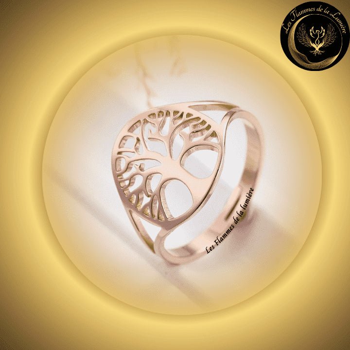 TrÚs jolie Bague ajustable - Arbre de vie - acier inoxydable - géométrie sacrée - Vieux Rose chez Les Flammes de la LumiÚre