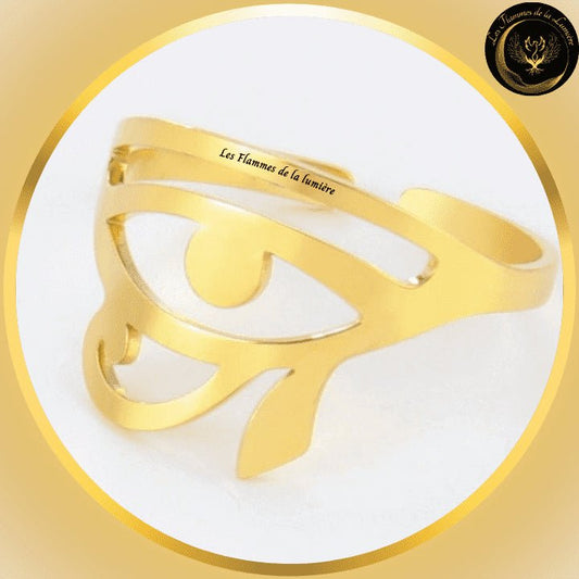 Très jolie bague ajustable avec l'oeil d'Horus - Acier inoxydable disponible chez Les Flammes de la Lumière