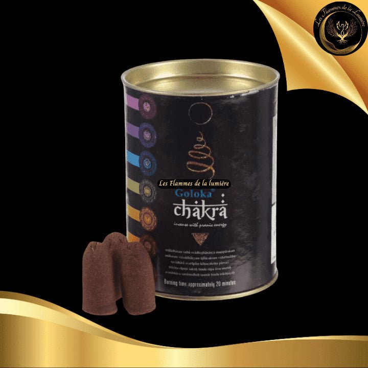 Chakra - 24 Cônes d'encens Backflow (à refoulement) - Goloka disponible chez Les Flammes de la Lumière