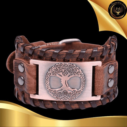 Beau bracelet en cuir véritable pour Homme - Arbre de Vie - Plusieurs coloris de plaque & de bracelets