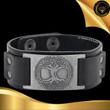 Beau bracelet en cuir véritable pour Homme - Arbre de Vie - Plusieurs coloris de plaque & de bracelets disponible chez Les Flammes de la Lumière