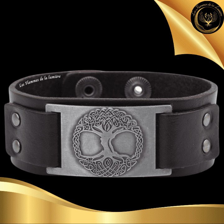 Beau bracelet en cuir véritable pour Homme - Arbre de Vie - Plusieurs coloris de plaque & de bracelets disponible chez Les Flammes de la Lumière