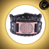 Beau bracelet en cuir véritable pour Homme - Fleur de Vie - Plusieurs coloris de plaque & de bracelets