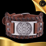 Beau bracelet en cuir véritable pour Homme - Fleur de Vie - Plusieurs coloris de plaque & de bracelets