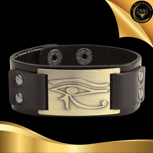 Beau bracelet en cuir véritable pour Homme - Oeil d'Horus - Plusieurs coloris de plaque & de bracelets disponible chez Les Flammes de la Lumière