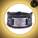 Beau bracelet en cuir véritable pour Homme - Oeil d'Horus - Plusieurs coloris de plaque & de bracelets disponible chez Les Flammes de la Lumière
