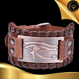 Beau bracelet en cuir véritable pour Homme - Oeil d'Horus - Plusieurs coloris de plaque & de bracelets disponible chez Les Flammes de la Lumière