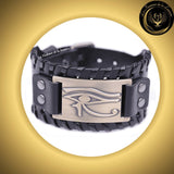 Beau bracelet en cuir véritable pour Homme - Oeil d'Horus - Plusieurs coloris de plaque & de bracelets disponible chez Les Flammes de la Lumière