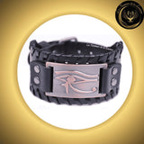 Beau bracelet en cuir véritable pour Homme - Oeil d'Horus - Plusieurs coloris de plaque & de bracelets disponible chez Les Flammes de la Lumière