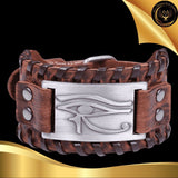 Beau bracelet en cuir véritable pour Homme - Oeil d'Horus - Plusieurs coloris de plaque & de bracelets disponible chez Les Flammes de la Lumière