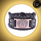 Beau bracelet en cuir véritable pour Homme - pentacle, triple lune & Arbre de Vie - Plusieurs coloris de plaque & de bracelet