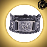 Beau bracelet en cuir véritable pour Homme - pentacle, triple lune & Arbre de Vie - Plusieurs coloris de plaque & de bracelet