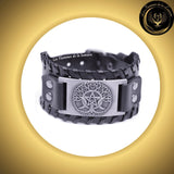Beau bracelet en cuir véritable pour Homme - pentacle, triple lune & Arbre de Vie - Plusieurs coloris de plaque & de bracelet