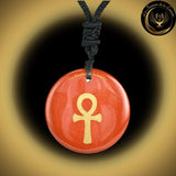 Beau collier en Jaspe Rouge avec la Géométrie Sacrée Ankh disponible chez Les Flammes de la Lumière