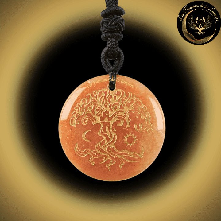 Beau Collier en Aventurine Rouge avec la Géométrie Sacrée de l'Arbre de Vie disponible chez Les Flammes de la Lumière