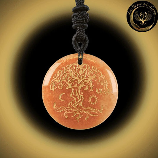 Beau Collier en Aventurine Rouge avec la Géométrie Sacrée de l'Arbre de Vie disponible chez Les Flammes de la Lumière