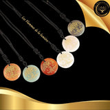 Beau Collier en Oeil de Tigre avec la Géométrie Sacrée de l'Arbre de Vie disponible chez Les Flammes de la Lumière