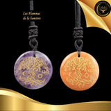 Beau Collier en Oeil de Tigre avec la Géométrie Sacrée de l'Arbre de Vie disponible chez Les Flammes de la Lumière