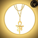 Beau collier Egyptien avec Croix Ankh et Oeil d'Horus - Acier inoxydable disponible chez Les Flammes de la Lumière