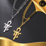 Beau collier Egyptien avec Croix Ankh et Oeil d'Horus - Acier inoxydable disponible chez Les Flammes de la Lumière