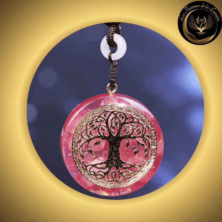 Cristal Rose - Beau Collier - Pendentif orgone - Arbre de Vie disponible chez Les Flammes de la Lumière