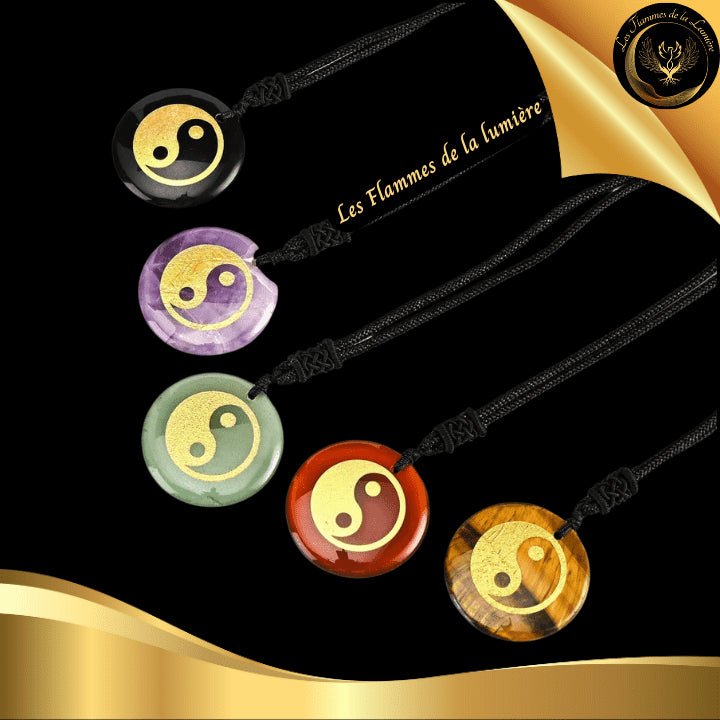 Beau Collier en Obsidienne - Géométrie Sacrée Yin Yang disponible chez Les Flammes de la Lumière