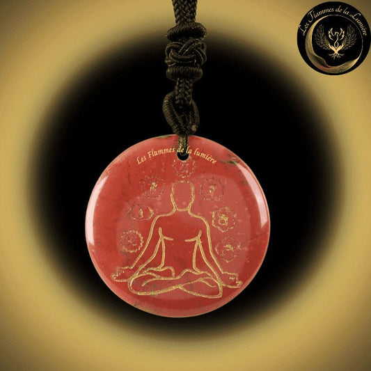 Beau Collier Chakra Yoga en Jaspe Rouge disponible chez Les Flammes de la Lumière