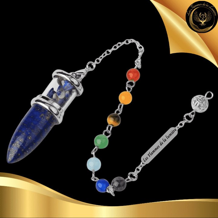 Beau Pendule 7 chakras & Lapis-Lazuli disponible chez Les Flammes de la Lumière