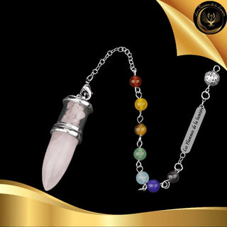 Beau Pendule 7 chakras & Quartz Rose disponible chez Les Flammes de la Lumière