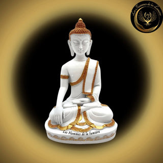 Belle Statue Bouddha blanc & or - 28cm - disponible chez Les Flammes de la Lumière