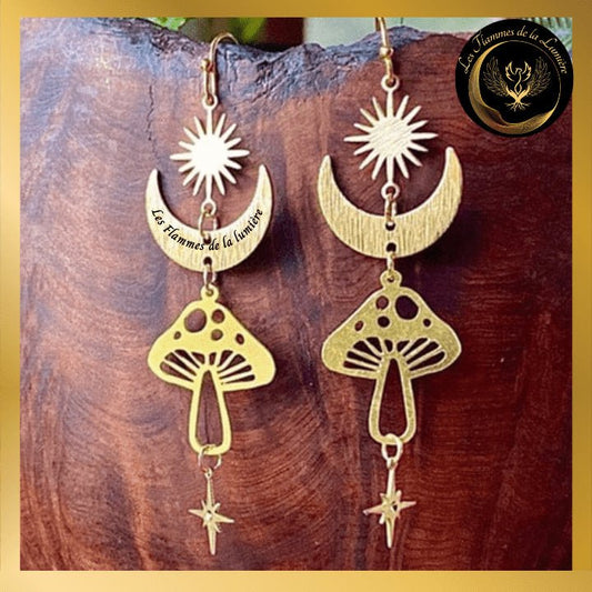 Belles boucles d'oreilles lune soleil & étoile disponible chez Les Flammes de la Lumière